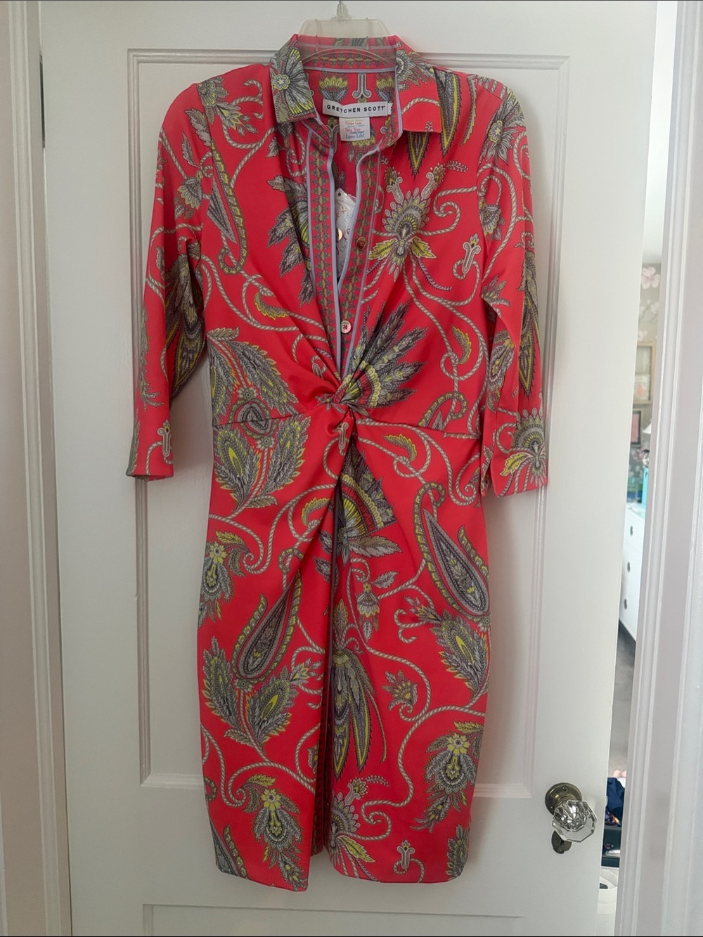 Gretchen Scott Coral Paisley Twist-Front Dress